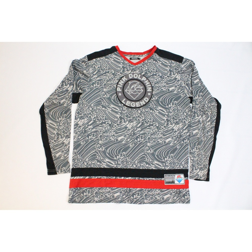 Pink Dolphin Legend Mens XL Grey Wave Print Long Sleeve Jersey Shirt Streetwear